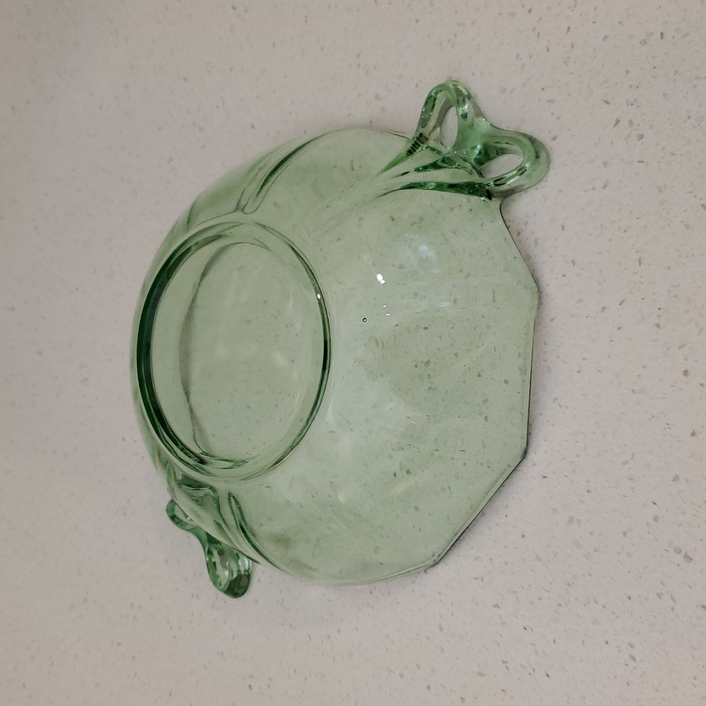 Fostoria Fairfax Uranium Green Bow Handle Depression Glass Candy Bowl - Picture 6 of 6